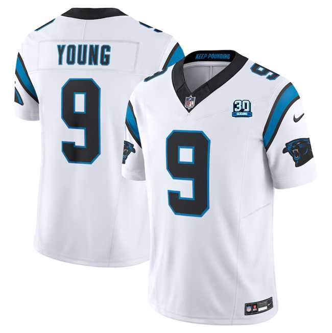 Men & Women & Youth Carolina Panthers #9 Bryce Young White 2024 30th Anniversary Patch F.U.S.E. Vapor Limited Stitched Football Jersey->carolina panthers->NFL Jersey